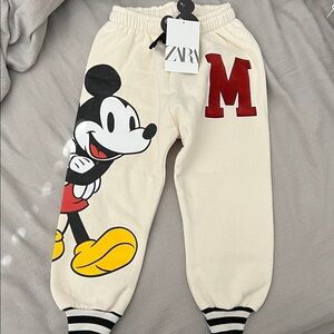 Zara Kids Cream Joggers with Mickey Mouse and Red M